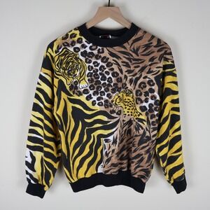 Vintage Cheetah Print All Over Print Sweatshirt Women's L/XL 21.5x23
